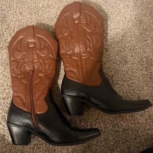 Natasha Couture Brown and Black Heeled Boots